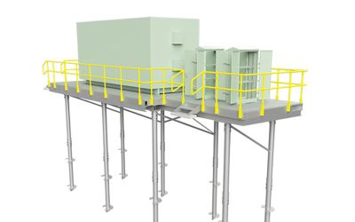 REB flood protection with screw pile foundation