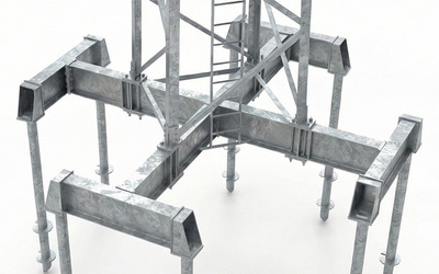 Bridging old concrete foundation for tower with screw piles and grillage.