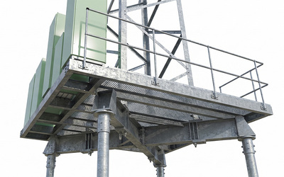 Cabinet platform mounted on FLI tower grillage.